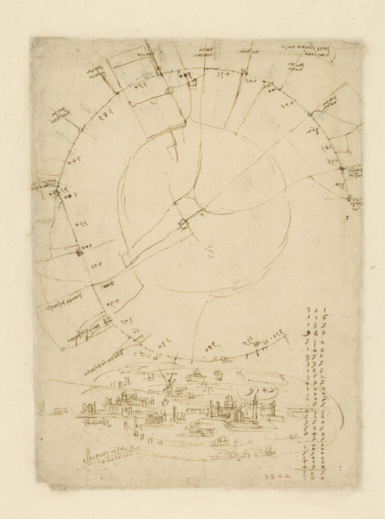 Leonardo da Vinci, Pianta di Milano (1507-1510 circa) - Milano, Veneranda Biblioteca e Pinacoteca Ambrosiana, Codice Atlantico, f. 199 verso